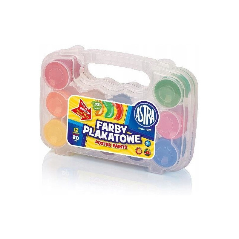 Farby plakatowe zestaw 12 kolorów 20ml + WALIZKA 301117002 ASTRA