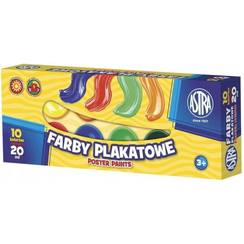 Farby plakatowe zestaw 10 kolorów 20 ml szkolne 301115004 ASTRA