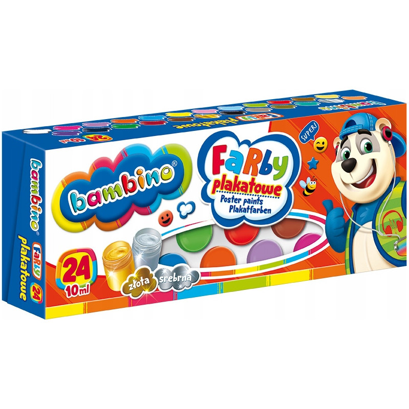 Farby plakatowe dla dzieci Zestaw 24 kolory x 10ml BAMBINO