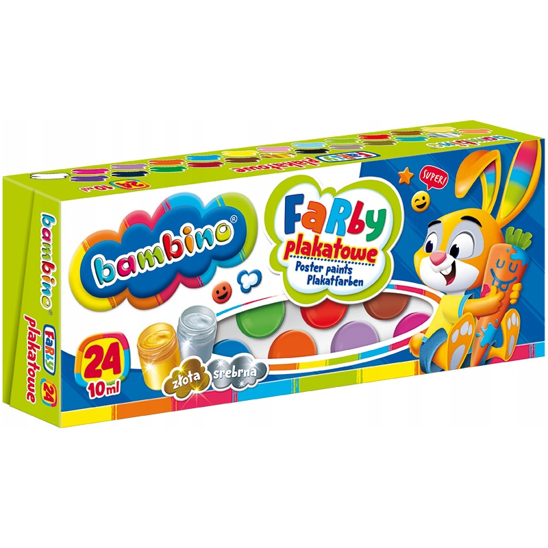 Farby plakatowe dla dzieci Zestaw 24 kolory x 10ml BAMBINO