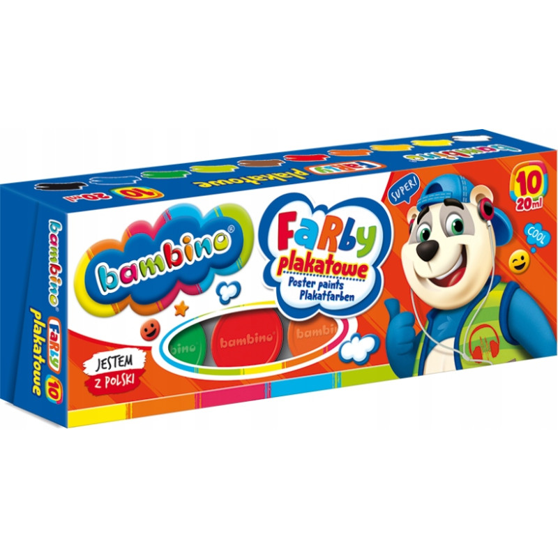 Farby plakatowe dla dzieci Zestaw 10 kolorów x 20ml BAMBINO St.Majewski