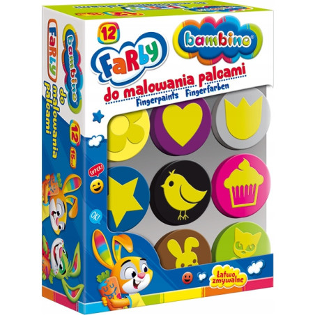 Farba dla dzieci do malowania palcami Zestaw 12 kolorów x 15ml BAMBINO St.Majewski