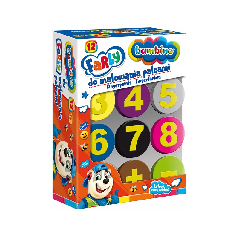 Farba dla dzieci do malowania palcami Zestaw 12 kolorów x 15ml BAMBINO St.Majewski