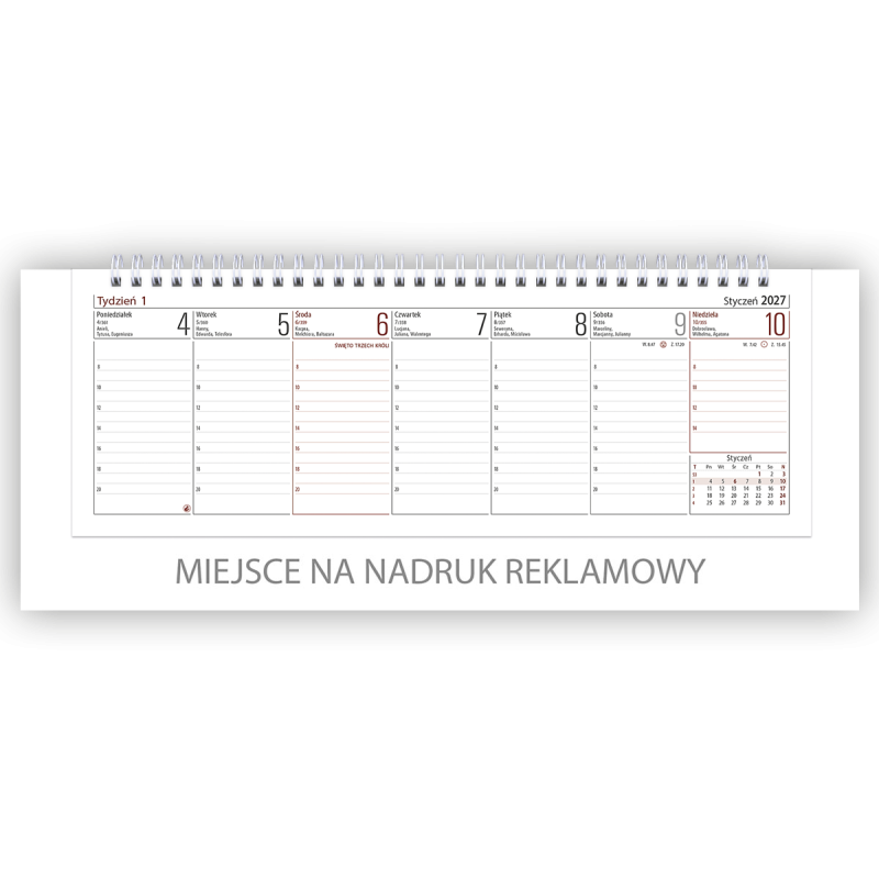 Kalendarz biurowy VOYAGER (H4b) - biały 268x97mm 2027 TELEGRAPH
