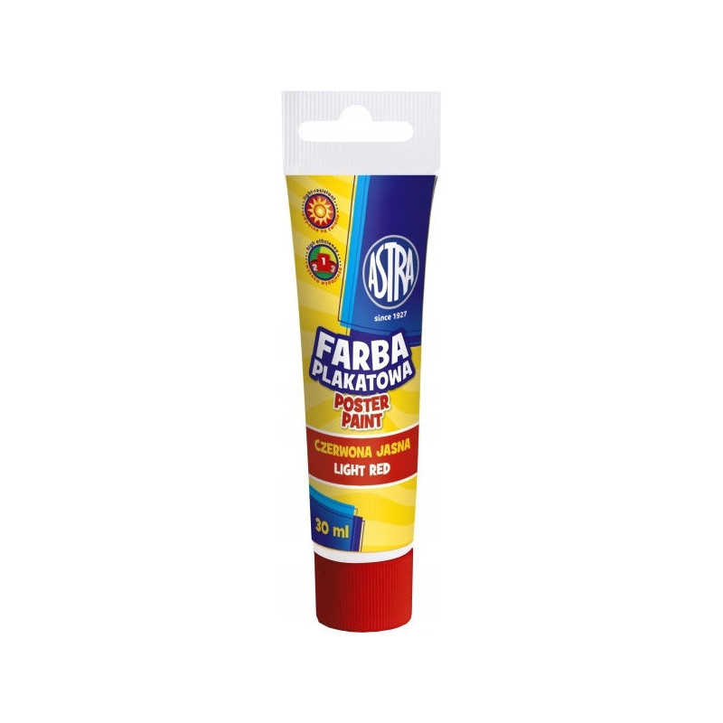 Farba plakatowa w tubkach 30ml szkolna jasno czerwona 83110907 ASTRA