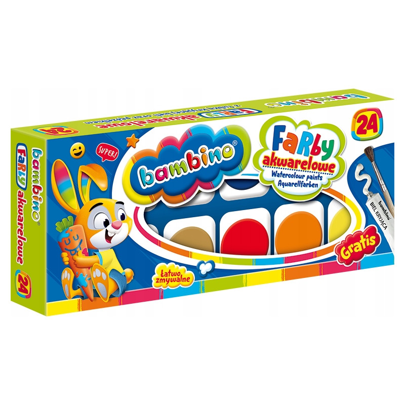 Farby akwarelowe szkolne Zestaw 24 kolory + pędzelek BAMBINO St.Majewski