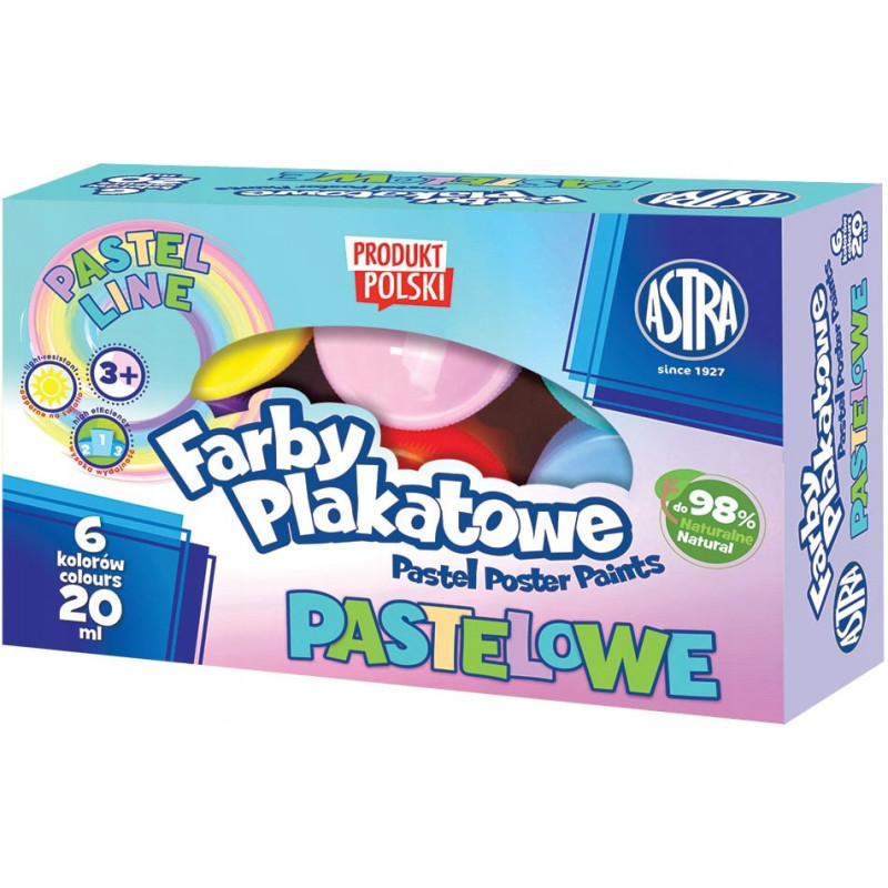 Farby plakatowe pastelowe 6 kolorów 20ml zestaw 301121001 ASTRA