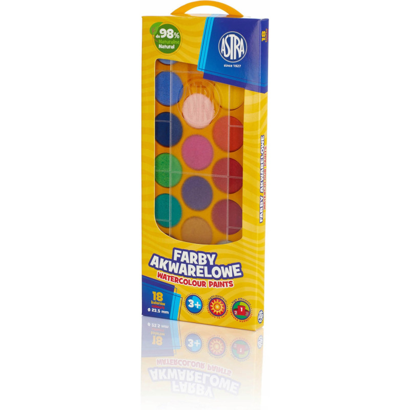 Farby akwarelowe szkolne zestaw 18 kolorów + pędzelek 302118003 ASTRA