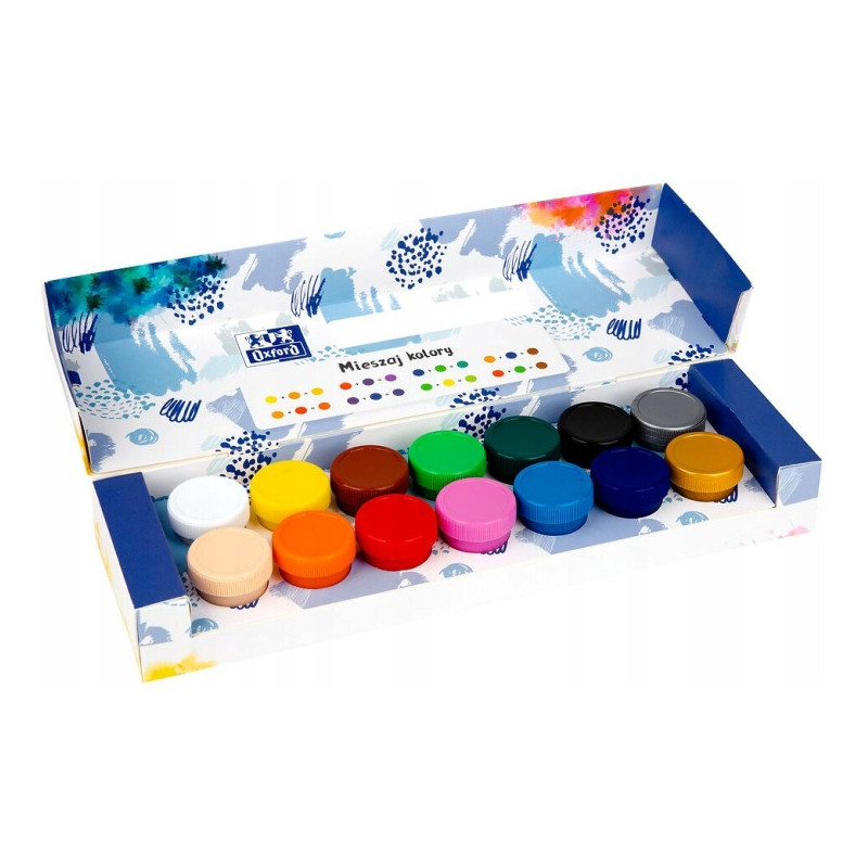 Farby plakatowe szkolne 12 kolorów + 2 gratis srebrna złota 20ml 400167100 OXFORD