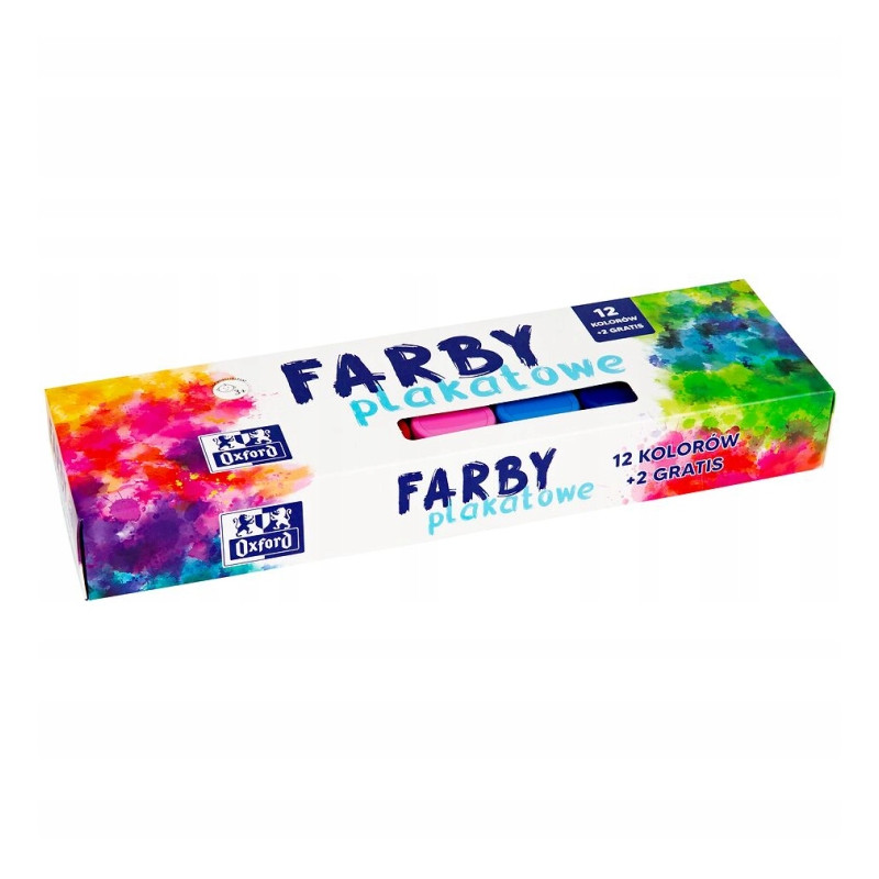 Farby plakatowe szkolne 12 kolorów + 2 gratis srebrna złota 20ml 400167100 OXFORD