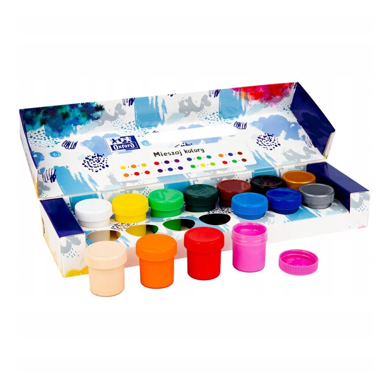 Farby plakatowe szkolne 12 kolorów + 2 gratis srebrna złota 20ml 400167100 OXFORD
