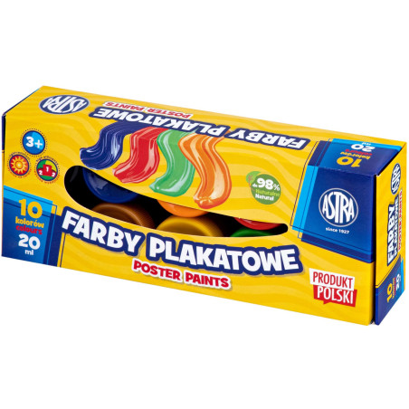 Farby plakatowe zestaw 10 kolorów 20ml szkolne Standard Box 301123044 ASTRA