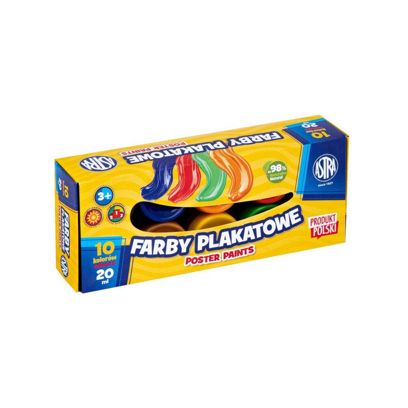 Farby plakatowe zestaw 10 kolorów 20ml szkolne Standard Box 301123044 ASTRA