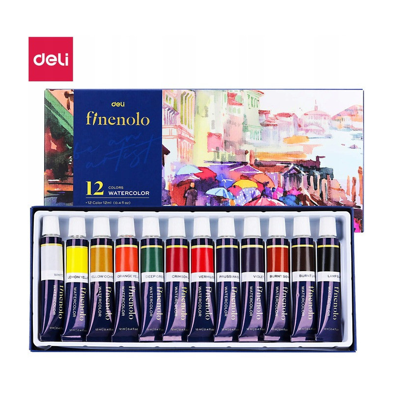 Farby akwarelowe FINENOLO 12 kolorów 12ml tuba EC19-12 DELI