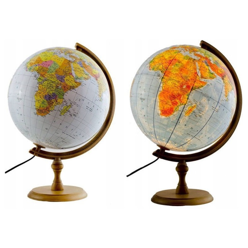 Globus 320mm polityczno-fizyczny podświetlany LED drewniana podstawa