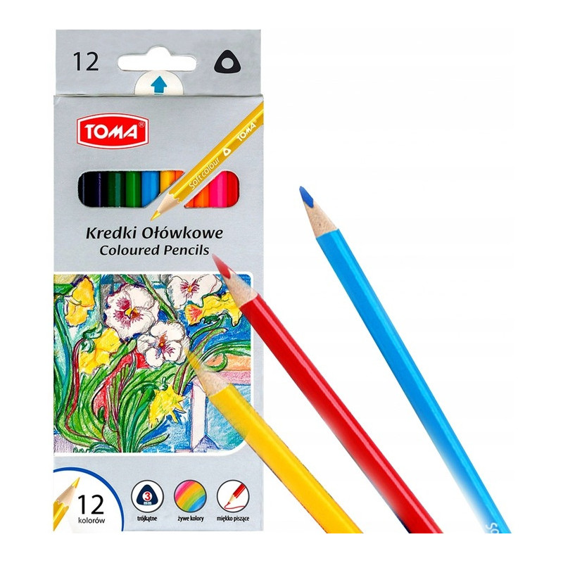 Kredki ołówkowe trójkątne 12 kolorów TO-544 TOMA