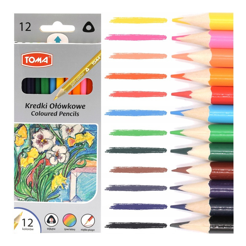 Kredki ołówkowe trójkątne 12 kolorów TO-544 TOMA