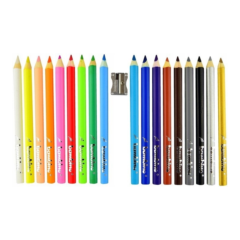 Kredki trójkątne z glinki kaolinowej Zestaw 18 kredek + temperówka BAMBINO St.Majewski