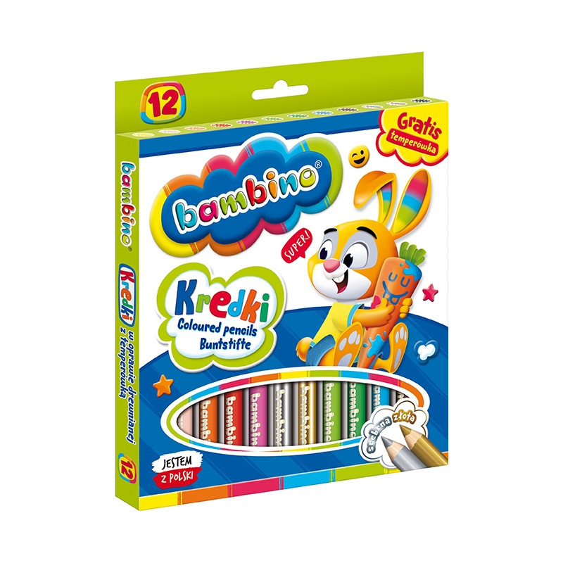 Kredki dla dzieci z glinki kaolinowej Zestaw 12 kredek + temperówka BAMBINO St.Majewski