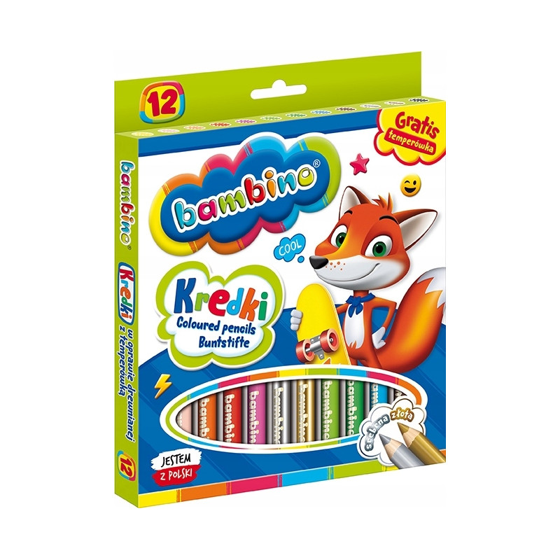 Kredki dla dzieci z glinki kaolinowej Zestaw 12 kredek + temperówka BAMBINO St.Majewski