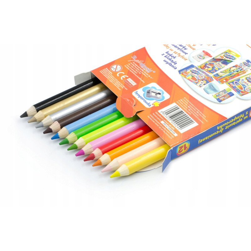 Kredki dla dzieci z glinki kaolinowej Zestaw 12 kredek + temperówka BAMBINO St.Majewski