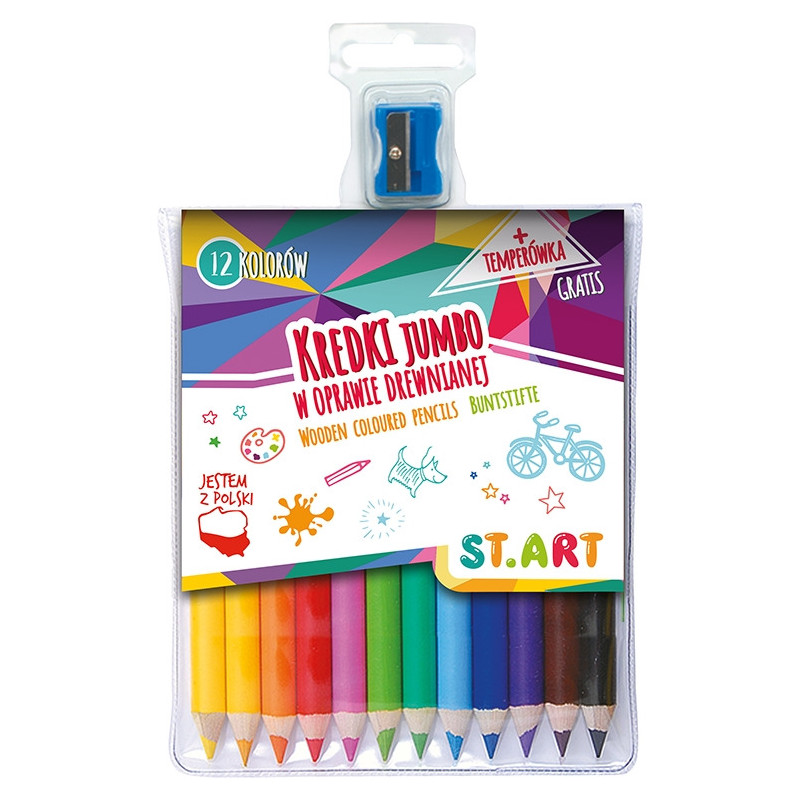 Kredki dla dzieci grube Jumbo Zestaw 12 kredek + temperówka ST.ART St.Majewski