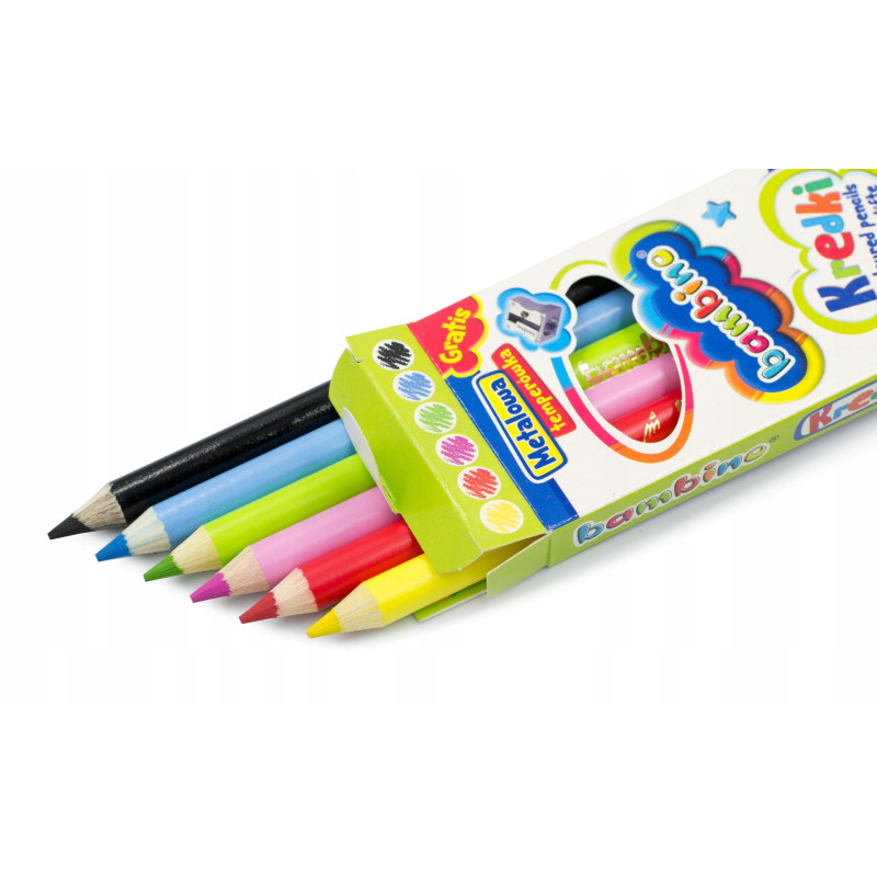 Kredki dla dzieci z glinki kaolinowej Zestaw 6 kredek + temperówka BAMBINO St.Majewski
