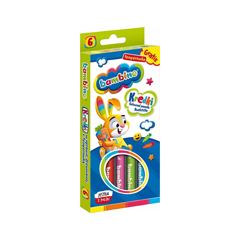 Kredki dla dzieci z glinki kaolinowej Zestaw 6 kredek + temperówka BAMBINO St.Majewski