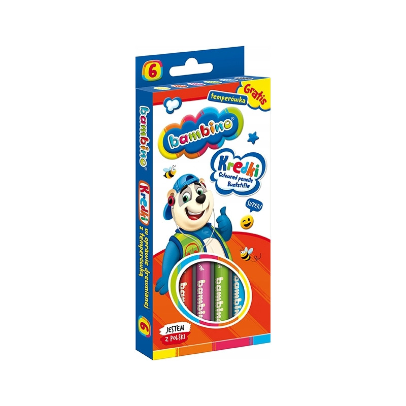 Kredki dla dzieci z glinki kaolinowej Zestaw 6 kredek + temperówka BAMBINO St.Majewski