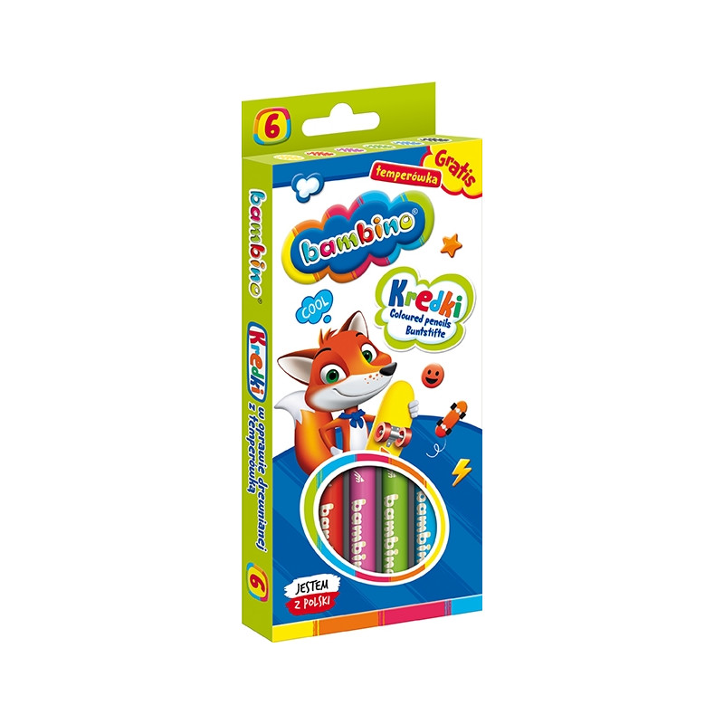 Kredki dla dzieci z glinki kaolinowej Zestaw 6 kredek + temperówka BAMBINO St.Majewski