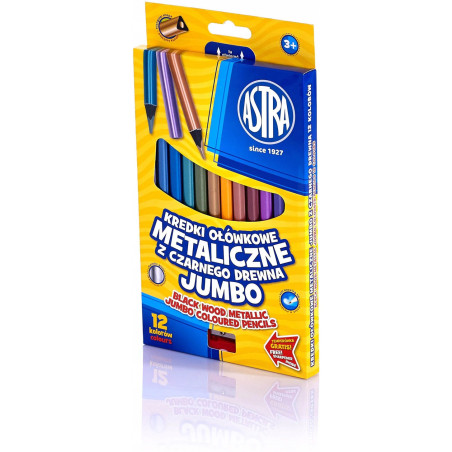 Kredki ołówkowe metaliczne JUMBO zestaw 12 kolorów + temperówka 312114003 ASTRA