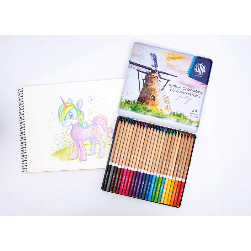 Kredki ołówkowe zestaw 24 kolory metalowe pudełko 312117002 ASTRA PRESTIGE
