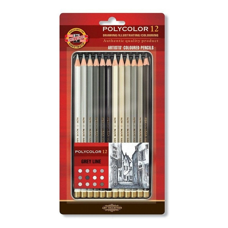 Kredki POLYCOLOR 12 szt szarości 3822/GR KOH-I-NOOR