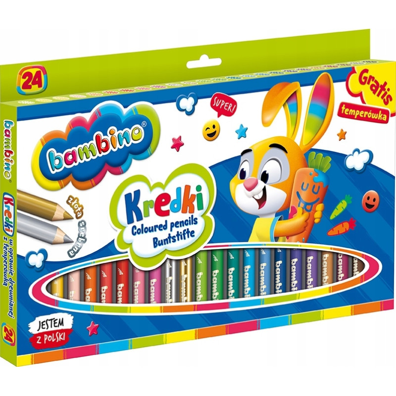 Kredki dla dzieci z glinki kaolinowej Zestaw 24 kredek + temperówka BAMBINO St.Majewski