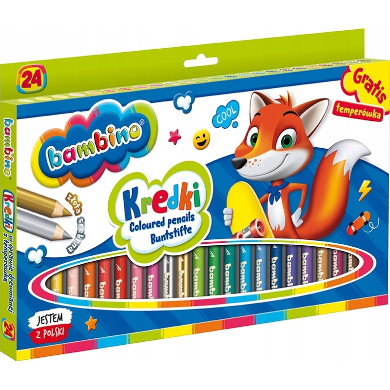Kredki dla dzieci z glinki kaolinowej Zestaw 24 kredek + temperówka BAMBINO St.Majewski