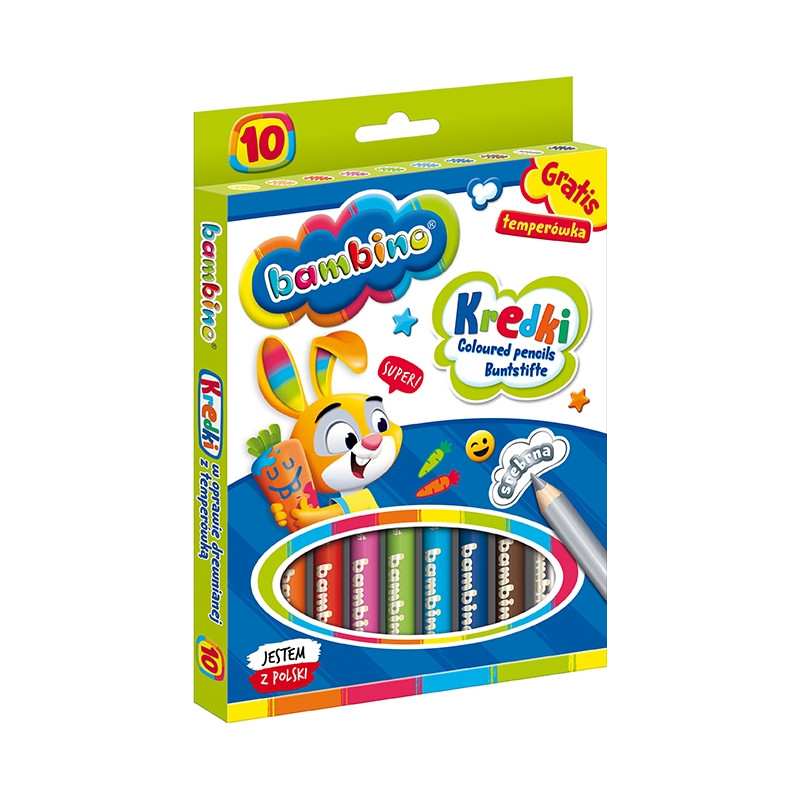 Kredki dla dzieci z glinki kaolinowej Zestaw 10 kredek + temperówka BAMBINO St.Majewski