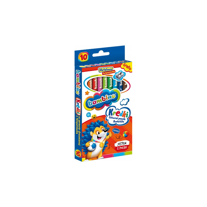 Kredki dla dzieci z glinki kaolinowej Zestaw 10 kredek + temperówka BAMBINO St.Majewski