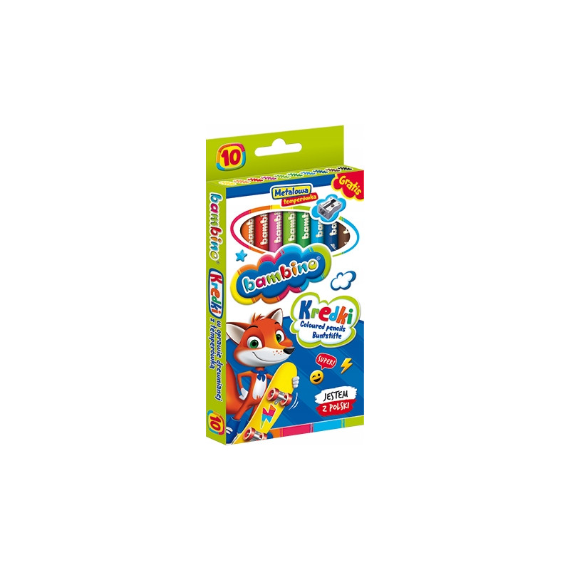 Kredki dla dzieci z glinki kaolinowej Zestaw 10 kredek + temperówka BAMBINO St.Majewski