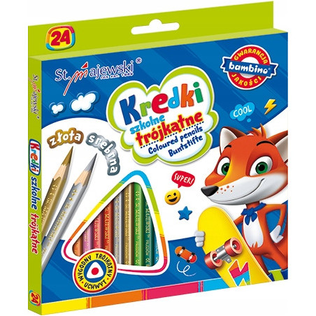 Kredki ołówkowe trójkątne Zestaw 24 kredek BAMBINO St.Majewski