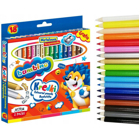Kredki dla dzieci z glinki kaolinowej Zestaw 18 kredek + temperówka BAMBINO St.Majewski