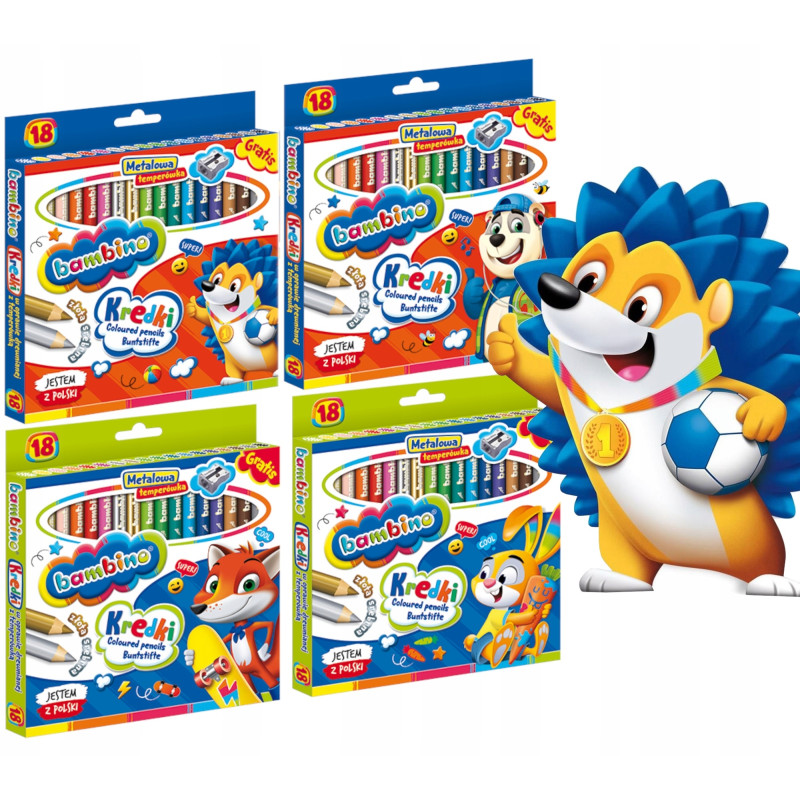 Kredki dla dzieci z glinki kaolinowej Zestaw 18 kredek + temperówka BAMBINO St.Majewski