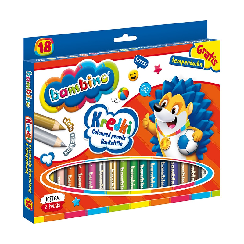 Kredki dla dzieci z glinki kaolinowej Zestaw 18 kredek + temperówka BAMBINO St.Majewski