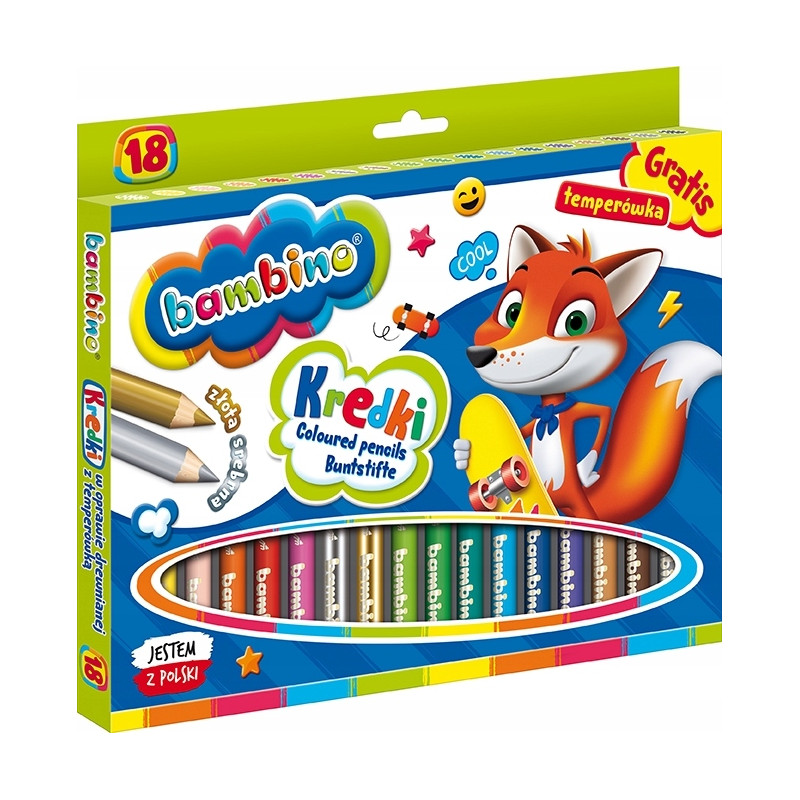 Kredki dla dzieci z glinki kaolinowej Zestaw 18 kredek + temperówka BAMBINO St.Majewski