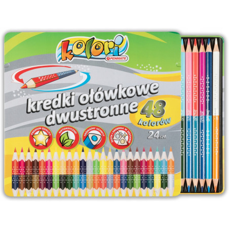 Kredki ołówkowe dwustronne 24szt. 48 kolorów opakowanie metalowe TT7839 PENMATE