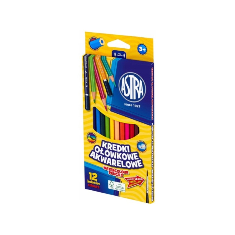 Kredki akwarelowe 12 kolorów ołówkowe heksagonalne 312110004 ASTRA