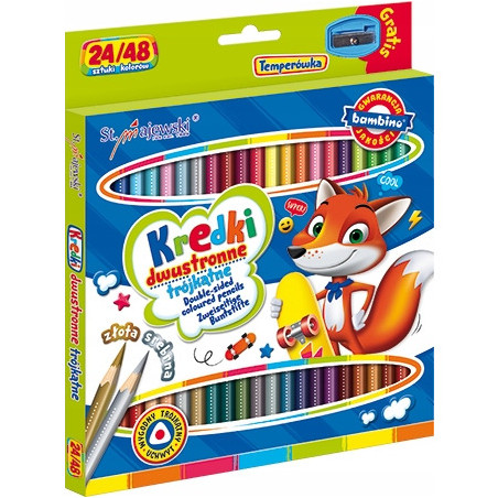 Kredki ołówkowe trójkątne dwustronne Zestaw 24 kredek 48 kolorów + temperówka BAMBINO St.Majewski