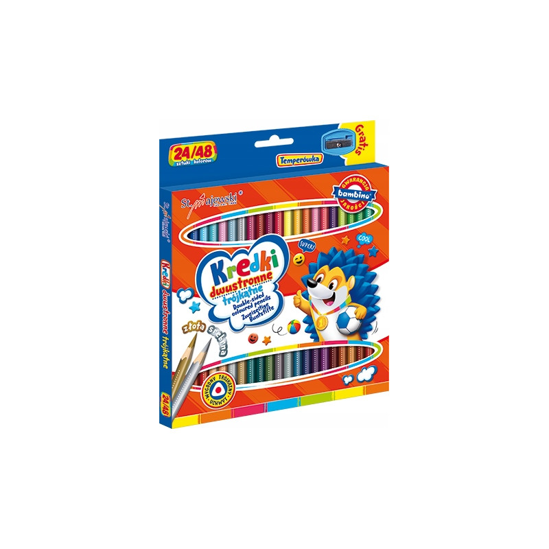 Kredki ołówkowe trójkątne dwustronne Zestaw 24 kredek 48 kolorów + temperówka BAMBINO St.Majewski