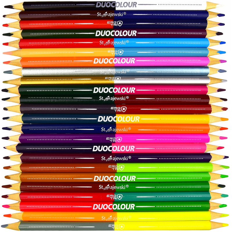 Kredki ołówkowe trójkątne dwustronne Zestaw 24 kredek 48 kolorów + temperówka BAMBINO St.Majewski