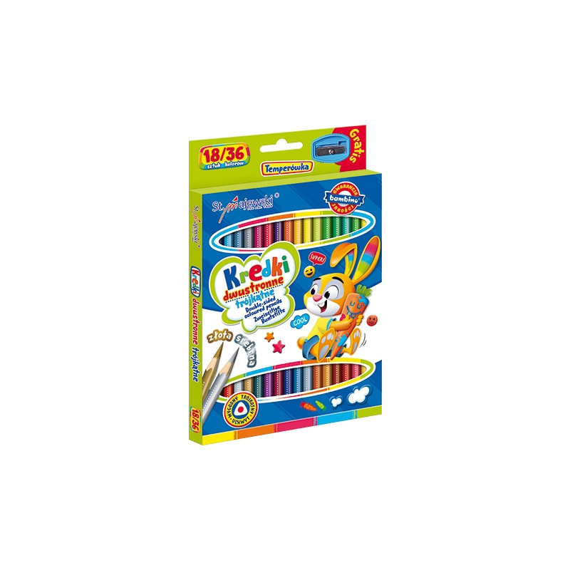 Kredki ołówkowe trójkątne dwustronne Zestaw 18 kredek 36 kolorów + temperówka BAMBINO St.Majewski