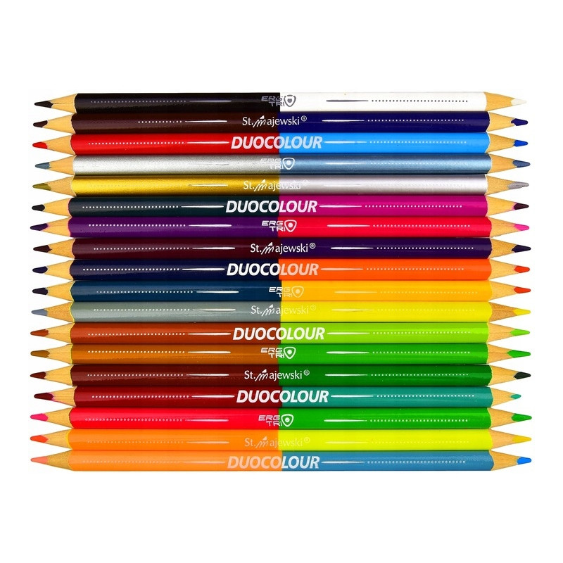 Kredki ołówkowe trójkątne dwustronne Zestaw 18 kredek 36 kolorów + temperówka BAMBINO St.Majewski